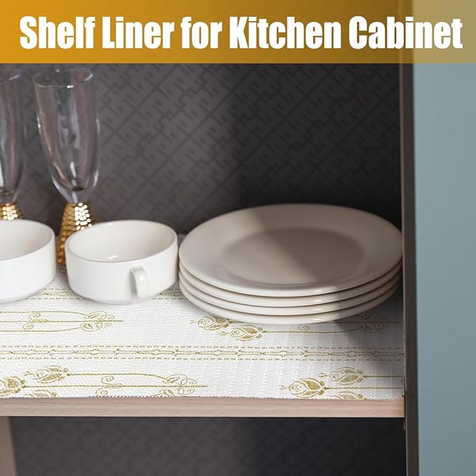 Drawer and Shelf Liner for Kitchen Cabinets Non-Adhesive Drawer Liners Floral Shelf Liners for Kitchen Non-Slip Cabinet Liner Strong Grip Waterproof Liners Easy to Clean 12IN × 16.4FT - Image 8