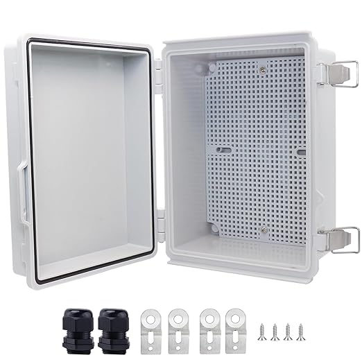 IP67Junction Box, ABS Plastic Outdoor Waterproof Box Electrical Enclosure with Stainless Steel Latch, Hinged Cover Electric Box with Mounting Plate 8.3"x6.3"x3.9" by LuSumtly