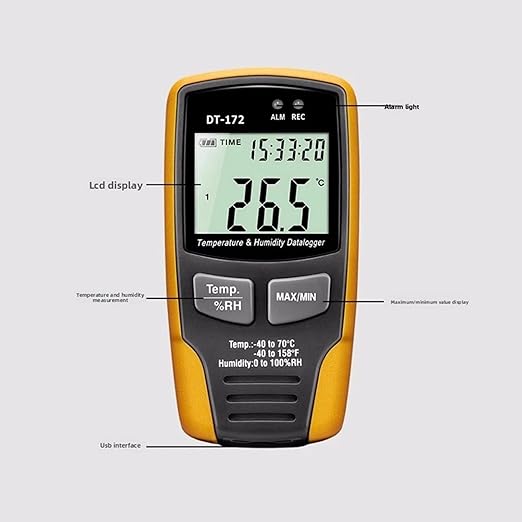 Compact Temperature and Humidity Data Logger 32000 Memory Hygrometer Moisture Meter Recorder(Black) - Image 4