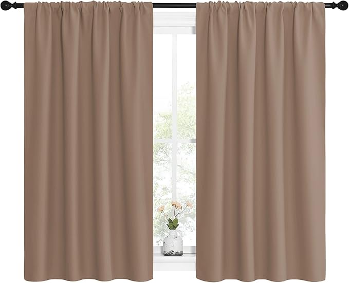 NICETOWN Kitchen Window Blackout Curtains - Window Treatment Thermal Insulated Rod Pocket Small Blackout Draperies/Drapes for Bedroom/Kitchen (Cappuccino, Set of 2, 42 inches Wide by 54 inches Long) - Image 2