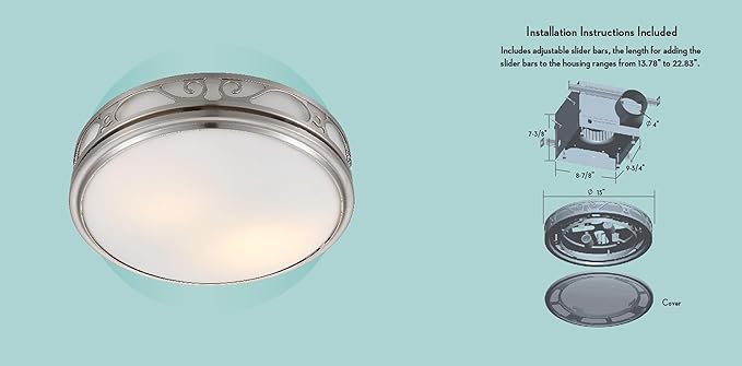Good Housekeeping 83008 Roman Decorative 110 CFM 3.0 Sones Bathroom Ventilation Exhaust Fan with Light & Night-Light, Brushed Nickel - Image 4