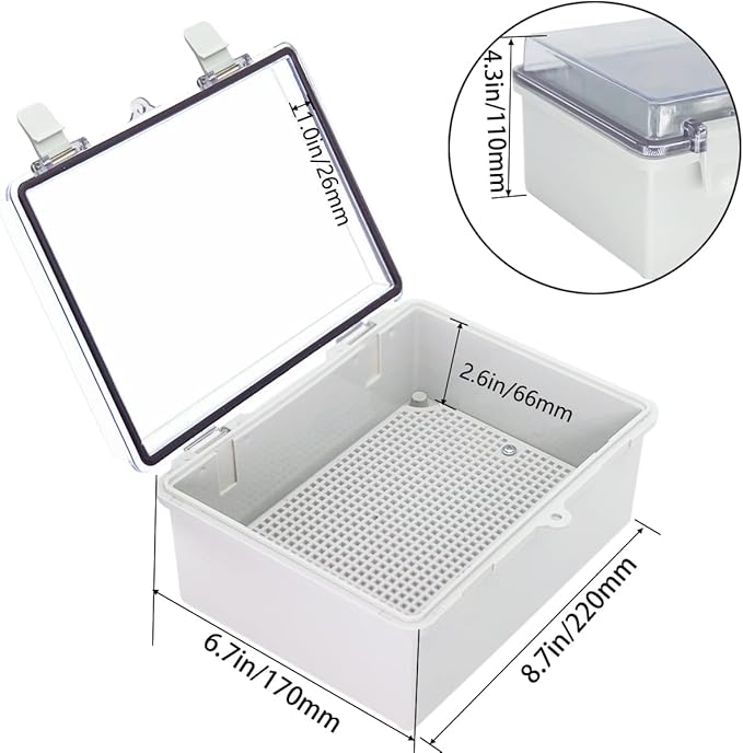 Junction Box, Hinged Clear Cover IP67 Waterproof ABS Project Box with 2 NPT 1/2" Cable Gland, Electrical Box Enclosure with Mounting Plate & Wall Bracket 8.7 x 6.7 x 4.3inch(220x170x110mm) - Image 3