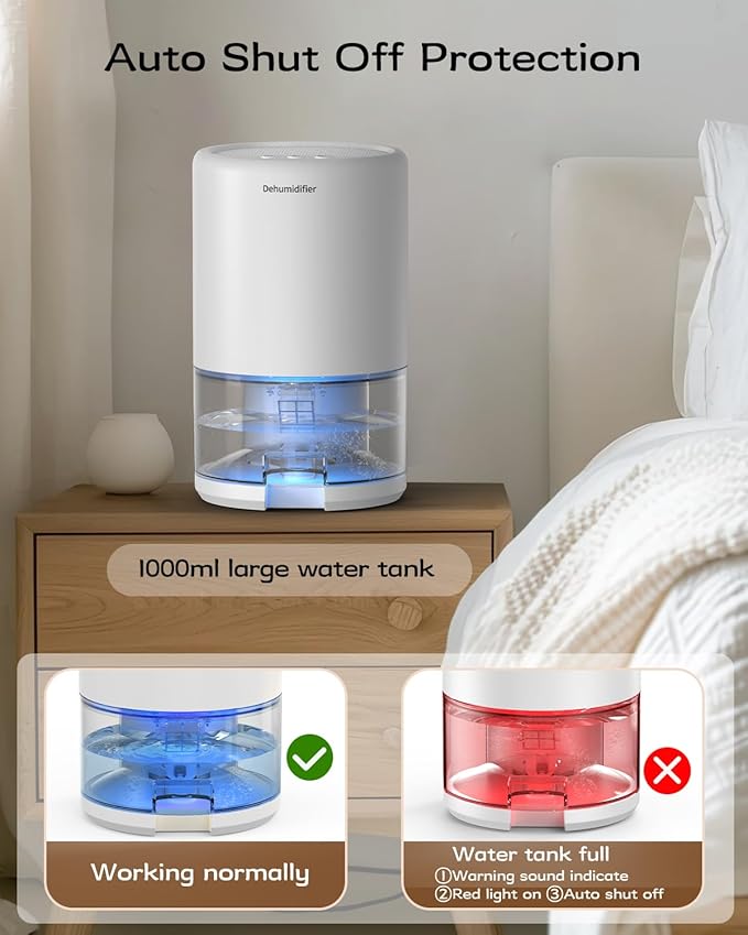 Dehumidifier, 35 oz Small Dehumidifiers for Home, Bathroom, Bedroom, Closet, Ultra-Quiet with Sleep Mode, 7 Color Lights & Auto Shut Off, Compact & Portable for RV, Rooms, Basement, Energy Saving - Image 6