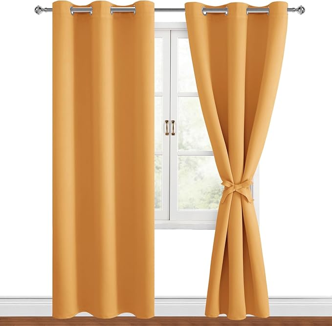 Hiasan Grommet Blackout Curtains for Bedroom, 42 x 84 Inches Long - Thermal Insulated & Light Blocking Window Curtains for Living Room, 2 Drape Panels Sewn with Tiebacks, Pumpkin Orange - Image 7