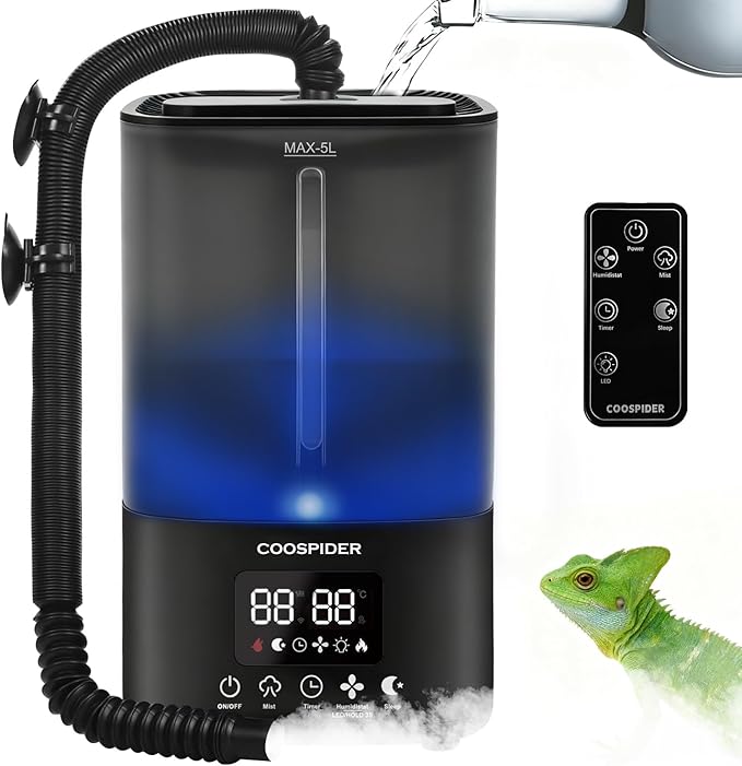 Coospider 5L Reptile Fogger Humidifier, Automatic Humidifiers for Reptiles Tank, Terrarium Humidifiers with Timer and Humidity Control, Reptile Misting System for Reptiles Amphibians Herps Vivarium by Coospider