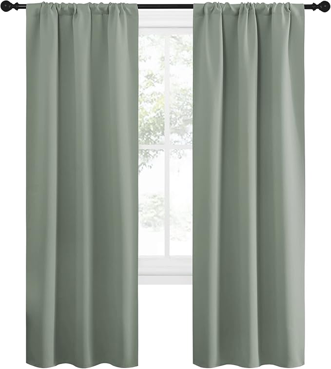 NICETOWN Window Curtains Blackout Drapes - Thermal Insulated Solid Rod Pocket Blackout Curtains/Draperies for Living Room (Greyish Green, One Pair, 34 by 72-Inch) - Image 2