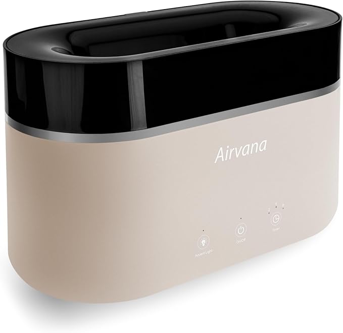 AquaFlame Ultrasonic Humidifier (.75L / .20 Gal) - Vibration Technology Humidifier with Essential Oil Diffuser – Tabletop Design for Personal Use, Dorm Rooms, & Desks - Taupe by Airvana