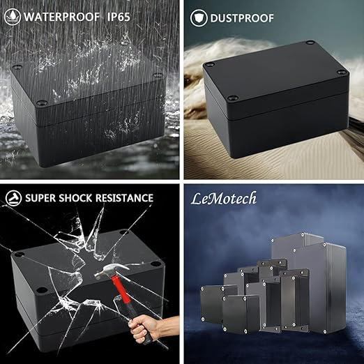 LeMotech Junction Box IP65 Waterproof Project Box Dustproof ABS Plastic Electrical Boxes Universal Enclosure for Electronic Black 3.93x 2.68x 1.97 inch (100 x 68 x 50 mm)(Pack of 2) - Image 7