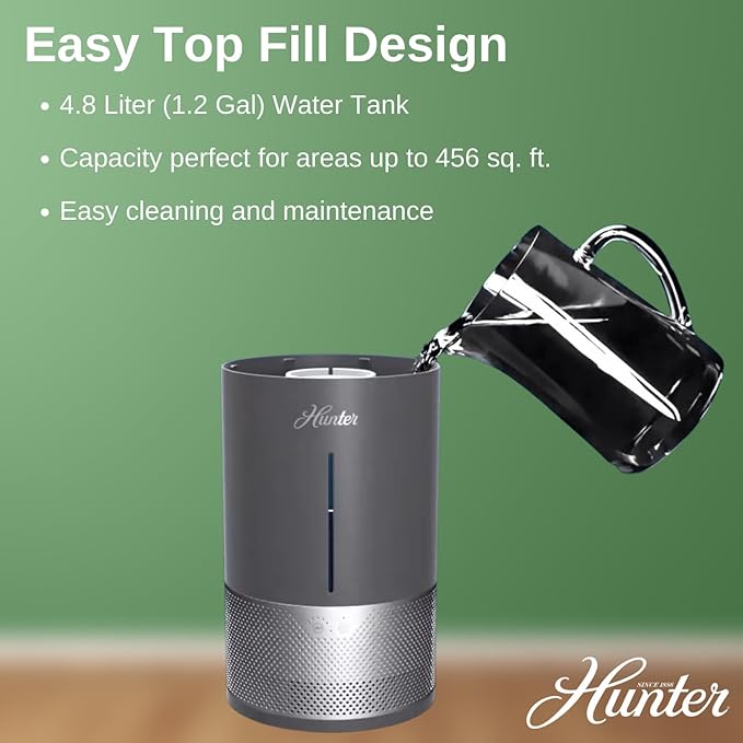 HHE150 Hunter Aspire 4.8L Evaporative Humidifier with PermaWick Filter (4.8L) - Remove Contaminants & White Dust for Clean Mist & Air – Medium Humidifier for Home, Bedroom, or Dorm - White - Image 9