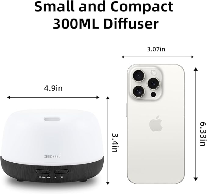 300ML Essential Oil Diffuser with Remote Control, Aromatherapy Diffuser with 7-Color Changing LED Light for Small Rooms, Bedroom, and Home - Image 2
