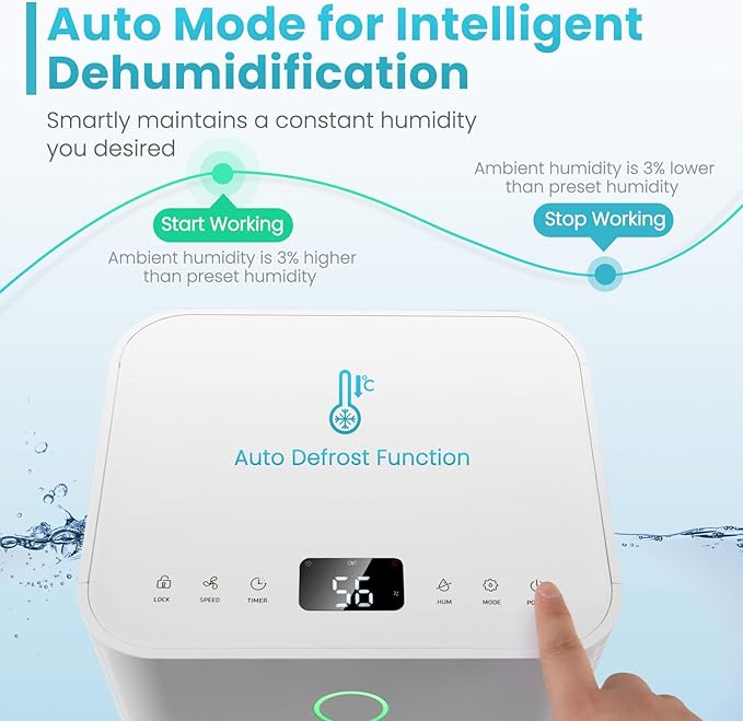 PETSITE 1750 Sq. Ft Dehumidifier for Large Room and Basements, 32 Pints Dehumidifier w/ 3 Modes, 2 Speeds, 24H Timer, Auto or Manual Drainage, 0.5 Gallon Water Tank, Auto Defrost - Image 5