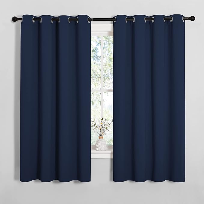 NICETOWN Blackout Curtain Panels for Bedroom, Navy, 2 Panels, W55 x L57-inch, Grey, Thermal Insulated Grommet Top Blackout Draperies and Drapes for Basement by NICETOWN