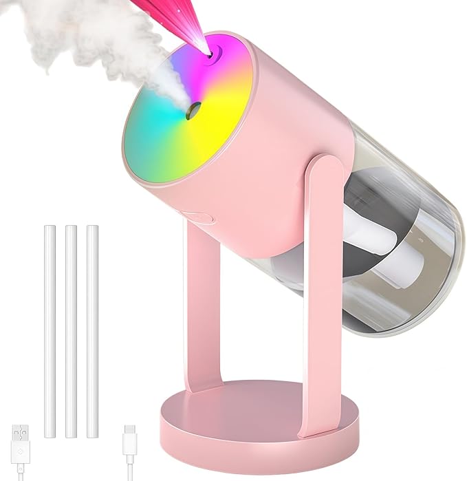 Bedroom Humidifier, USB Mini Portable Humidifier with Ultrasonic Nano-Fine Mist, Auto Shut-Off, Rotatable Design, Quiet Operation, and Easy Refilling & Cleaning ([Pink] Rotating Version) by UEISODC