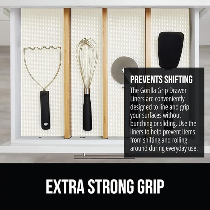 GORILLA GRIP powerGRIP Drawer Shelf and Cabinet Liner, Thick Strong Hold, Non-Adhesive Liners Protect Kitchen Cabinets and Cupboard, Bathroom Drawers, Easy Install, Breathable Mat, 24" x20' Snow White - Image 3