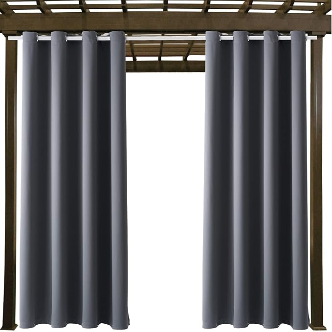 Outdoor Indoor Curtains W52 x L63 for Patio - Weather-resistant Window Panels Privacy Protect Grommet Top Thermal Insulated Home Curtain for Porch Pergola Lawn Garden Hot Tub Area (Gray, 2 Panels) - Image 9