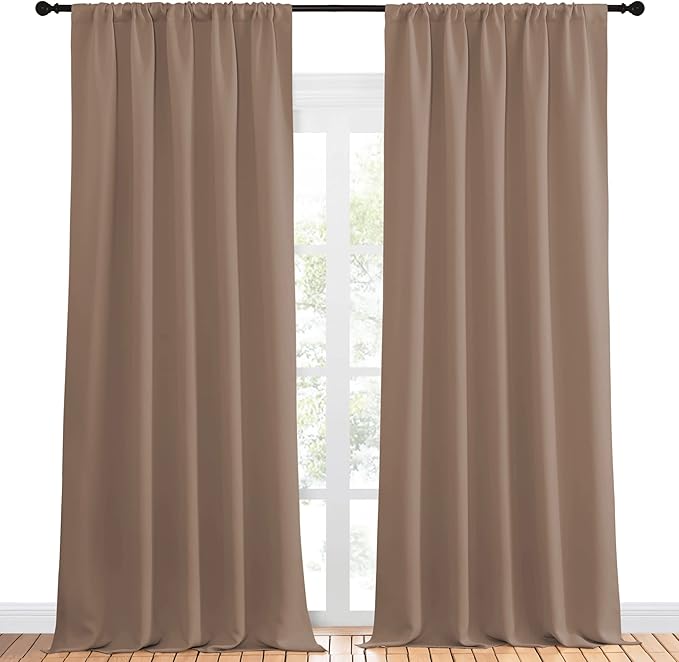 NICETOWN Room Darkening Curtains for Bedroom - Home Decoration Privacy Protection Thermal Insulated Solid Drapes/Draperies for Sliding Glass Door (Cappuccino, Set of 2, 52 x 95 inches) - Image 2
