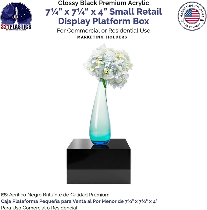 2 Pack Black Acrylic Display Box Versatile 5 Sided Pedestal No Lid 7.25" x 7.25" x 4" Inch Merchandise Storage Bin Retail Product Riser One Open Side by Marketing Holders - Image 5