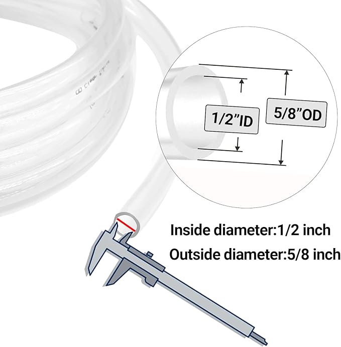 Clear Vinyl Tubing - 1/2" ID 5/8" OD, 50 Ft, 60PSI, Flexible Plastic, BPA Free, Reinforced, With 2 Screw Clamps - Image 2