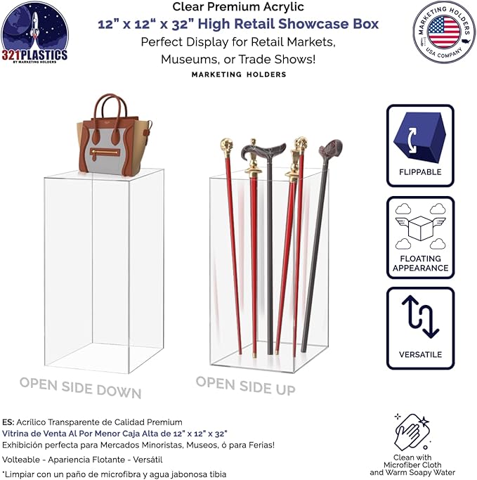 Marketing Holders Clear Acrylic Display Riser 12" x 12" x 32" No Lid Platform Display Art Sculpture Flower Pedestal Collectible Cube Acrylic Showcase Stand Expo Event Wedding Reception - Image 2