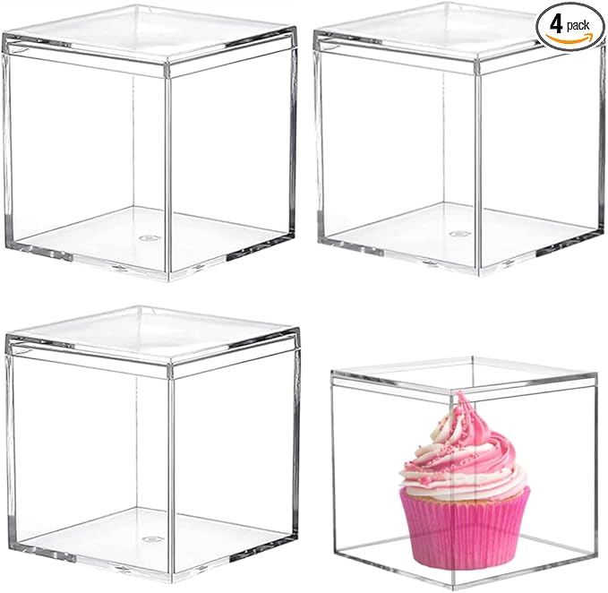 Acrylic Box Clear Display Boxes with Lids 4.73x4.73x4.73Inch Plastic Square Containers, Decorative Boxes Large Acrylic Storage Boxes for Collectibles,Wedding, Valentine's Day Party, Treats, Jewelry by LOVPLAY