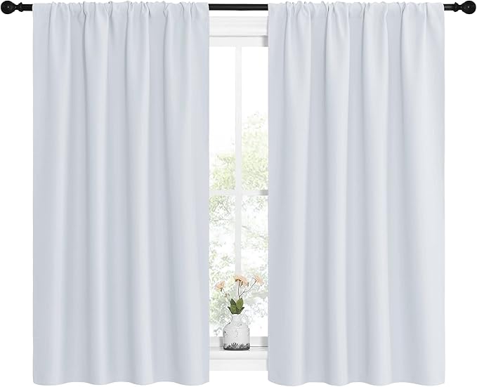 NICETOWN Greyish White Window Curtain Panels - Thermal Insulated Rod Pocket Room Darkening Curtain Sets for Bedroom (Platinum - Greyish White, 2 Panels, 42 by 54) - Image 2