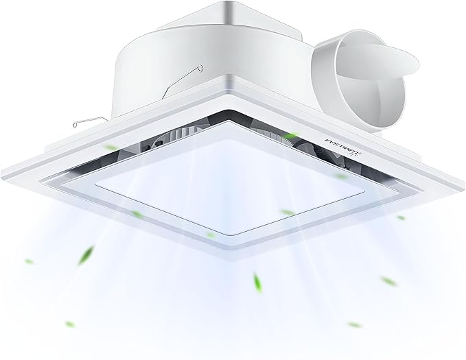 Bathroom Exhaust Fan with Light 12" Ultra Quiet 1.0 Sones,1200LM, 5CCT, Exhaust Fan Mounting Opening 10"x10" in 140CFM Bathroom Fan with Light Ceiling Mount for Home, Bath, Office by Unknown