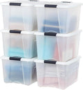 IRIS USA 40 Qt Stackable Plastic Storage Bins with Lids, 6 Pack - BPA-Free, Made in USA - Discreet Organizing Solution, Latches, Durable Nestable Containers, Secure Pull Handle - Pearl by IRISUSA