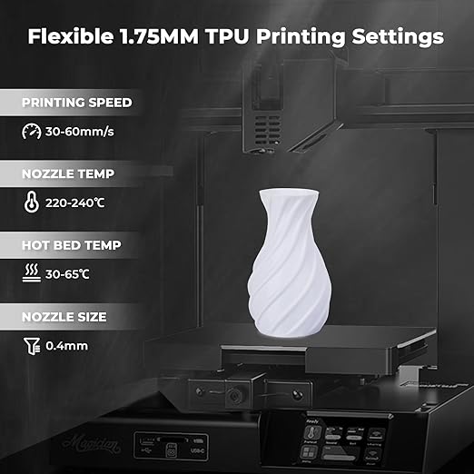 AMOLEN 3D Printer Filament, Flexible TPU Filament Bundle, 1.75mm TPU Filament Multicolor, Soft Filaments of High Elasticity, Supports High Speed, 200gX4 Spools(Black/White/Red/Blue) - Image 5