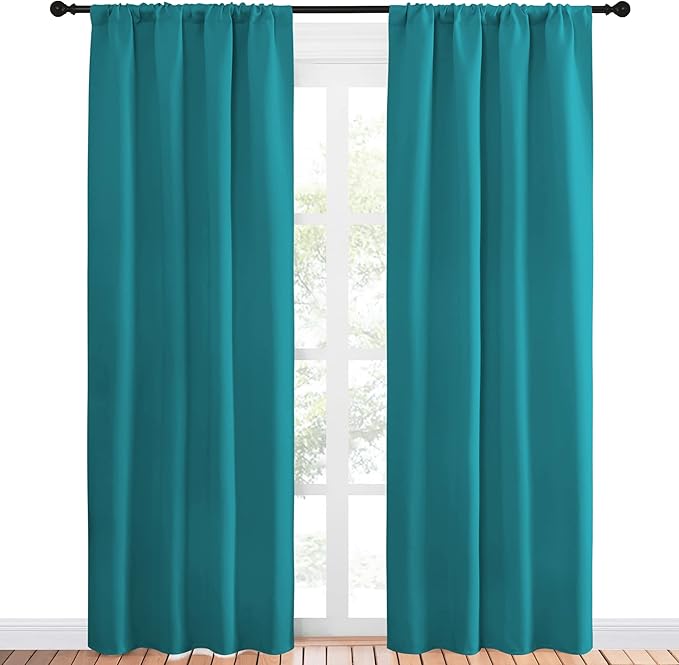 NICETOWN Peacock Blue Blackout Curtains Panels for Window, Thermal Insulated Rod Pocket Blackout Drapes/Draperies for Living Room (2 Panels, W42 x L84 inches) - Image 2