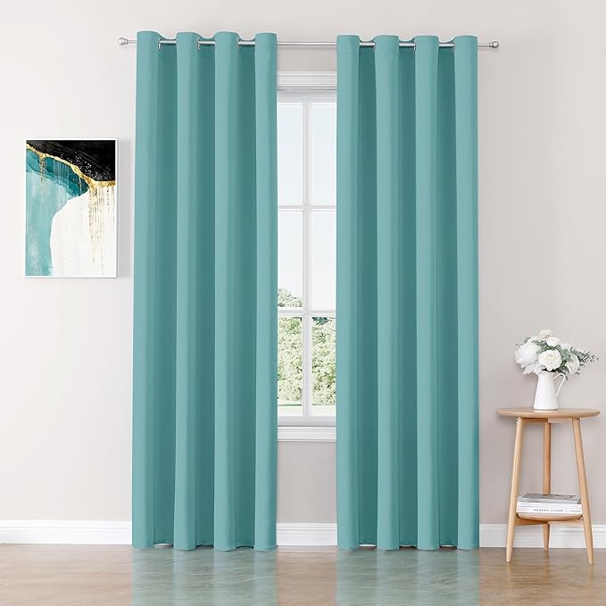 ChrisDowa Blackout Curtains 95 inches Long for Bedroom - 2 Panels Set Grommet Thermal Insulated Room Darkening Curtains for Living Room (Aqua, 52 x 95 Inch) by ChrisDowa