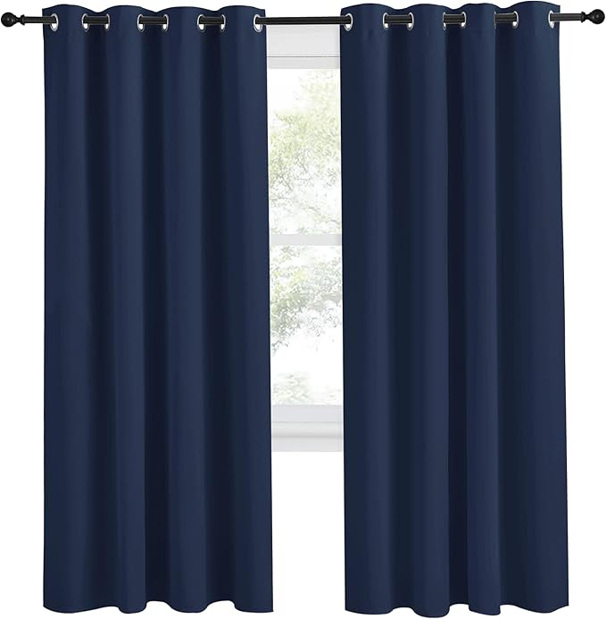 NICETOWN Blackout Curtain Panel, Navy Blue, 55 inches Wide by 78 inches Long, 1 PC, Light Blocking Room Darkening Drape/Drapery for Nursery Room, Ring Top - Image 2