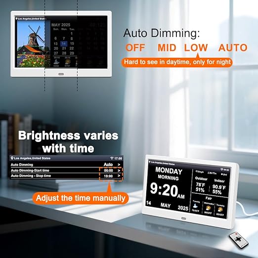 2025 New Digital Clock with Temperature/Humidity & Weather Forecast, Auto Time Sync Large Display, Custom Alarms & Medication Reminders, Ideal for Elderly (White, 10.1inch) - Image 6