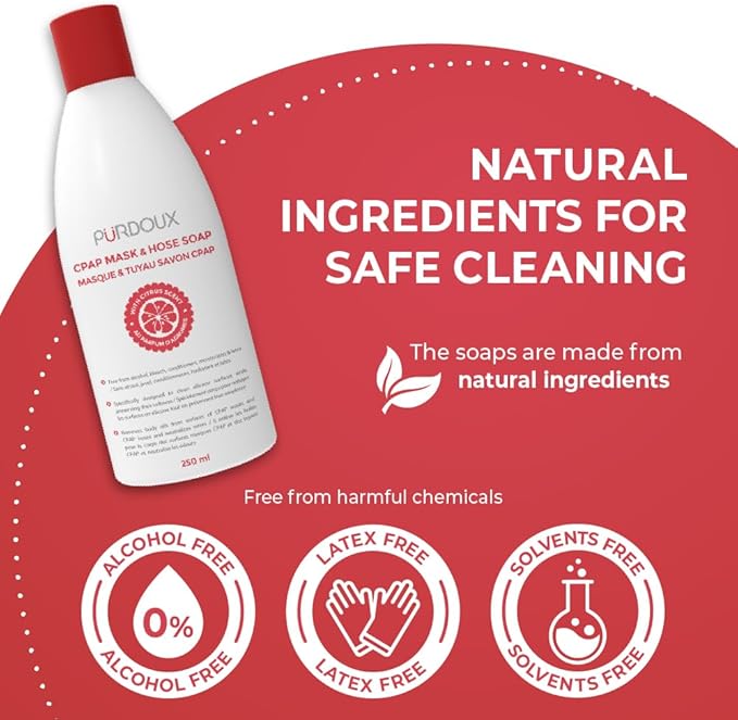 PURDOUX™ CPAP Mask & Hose Cleaning Soap (Pack of 3 Bottles, 250 ml / 8.4 oz Each) (3 x Grapefruit-Lemon Scent) - Image 6