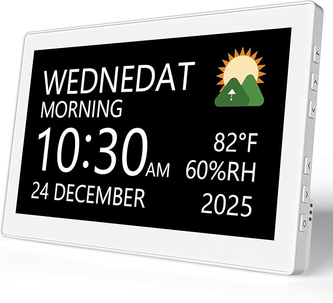 Raynic Digital Clock,10.1 Inch Large Display Calendar Clock with 12 Themes, 20 Alarms, 20 Reminders, Auto Dimming, 12/24 Hours for Seniors, Desk (White, 10.1 Inches) by Raynic