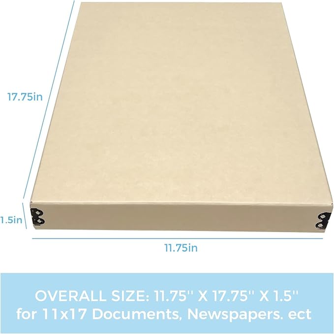Lineco Museum Archival Storage Box, 11.75x17.75x1.5 in. Drop Front Design. Acid-Free with Metal Edge. Organize Photos, Pictures, Prints, Documents, Crafts, DIY. Tan, 1 Pack - Image 3