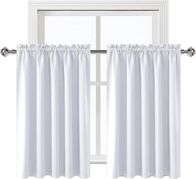 DWCN White Curtains for Living Room Thermal Insulated, Energy Saving & Noise Reducing Bedroom Curtains, White, W 52x L 36 Inch, Set of 2 Rod Pocket Curtain Panels - Image 9