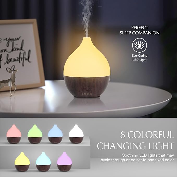 SALKING Essential Oil Diffuser (Set of 2 Dark), 100ml Small Ultrasonic Aromatherapy Diffuser for Essential Oils, Auto Shut-Off, Cool Mist Humidifier with Warm White Light, for Office Home - Image 2