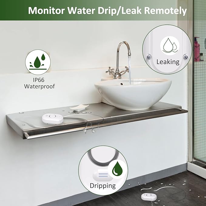 METAK Water Leak Detector Sensor Alarm: Home Water Flooding Monitor Smart Sink Overflow Monitoring Adjustable Wet Moisture Alert Pipe Leakage Drip Detection Warning for Basement Floor (2 Sensor) - Image 2