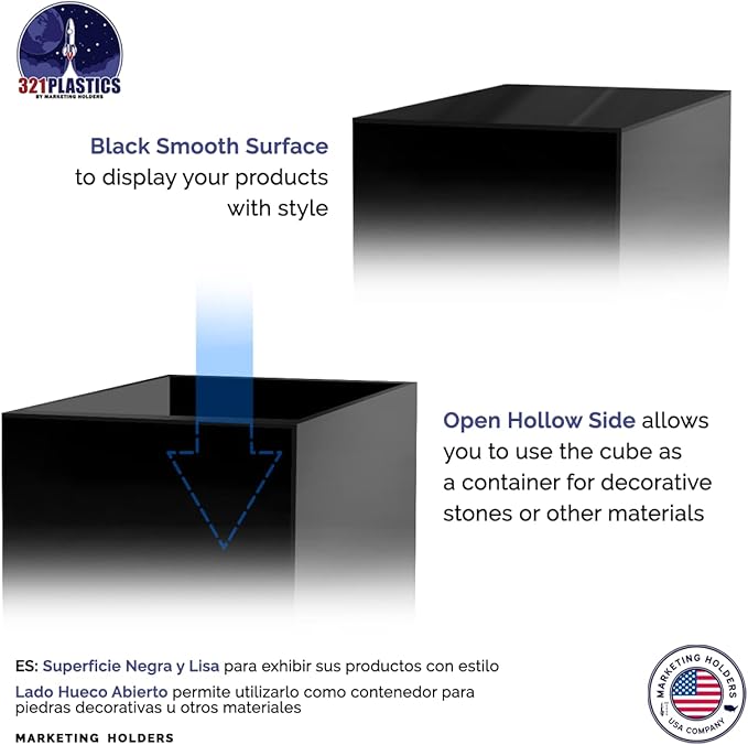 10" Acrylic Display Riser Box with 1 Open Side No Lid Glossy Black Square Retail Merchandise Storage Bin Product Platform by Marketing Holders - Image 4
