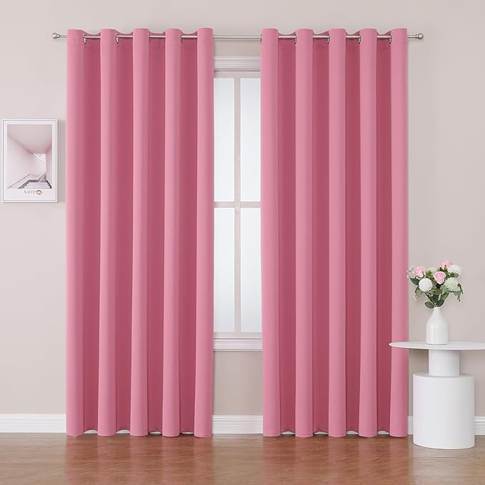ChrisDowa Blackout Curtains 70 inches Wide for Bedroom - 2 Panels Set Extra Wide Grommet Thermal Insulated Room Darkening Curtains for Living Room (Pink, 70 x 84 Inch) by ChrisDowa