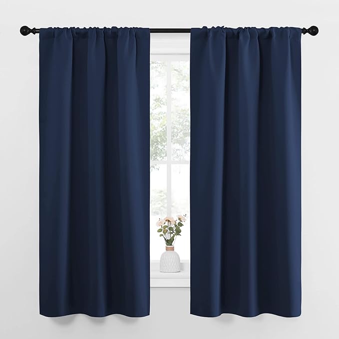 NICETOWN Bedroom Curtains Blackout Draperies, Home Decorations Thermal Insulated Solid Pole Top Blackout Drapes for Living Room (Navy, 1 Pair, 34-inch W x 63-inch L) by NICETOWN