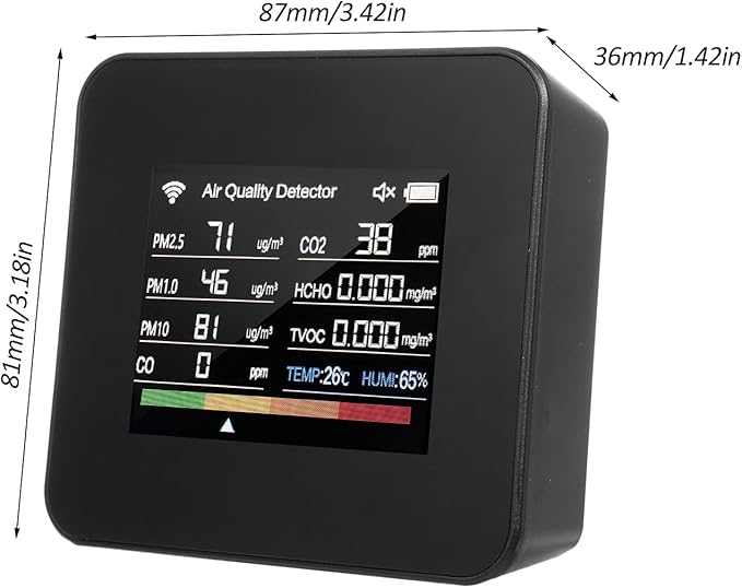 14 in 1 Indoor Air Quality Monitor Air Quality Detector CO₂ CO TVOC HCHO Temperature Humidity PM2.5 PM1.0 PM10 Desktop Air Quality Tester with Time/Date/Alarm Clock/Timer/Stopwatch Support APP Control - Image 7