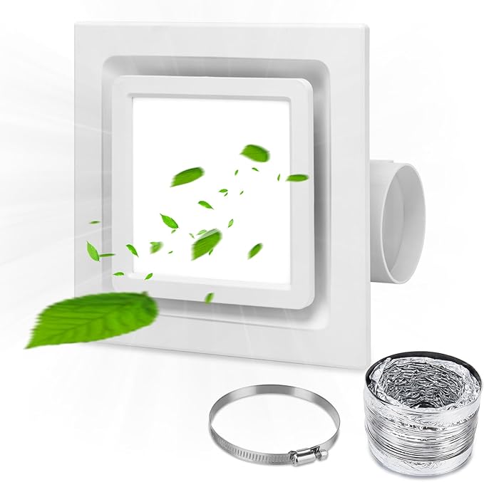 Bathroom Exhaust Fan with Light, Ceiling Mount Square Quiet Bathroom Vent Fan with Light 110 CFM 1.0 Sones 4" Duct 6500K Bathroom Fan Light Combo, Bathroom Ventilation Fan for Home/Bathroom/Hotel by CMOOD