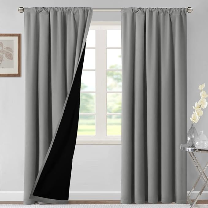 H.VERSAILTEX 100% Blackout Curtains for Bedroom Thermal Insulated Curtains & Drapes Blackout Curtains 84 Inches Long Rod Pocket Curtains for Living Room with Black Liner 2 Panels Set, Dove Gray by HVERSAILTEX