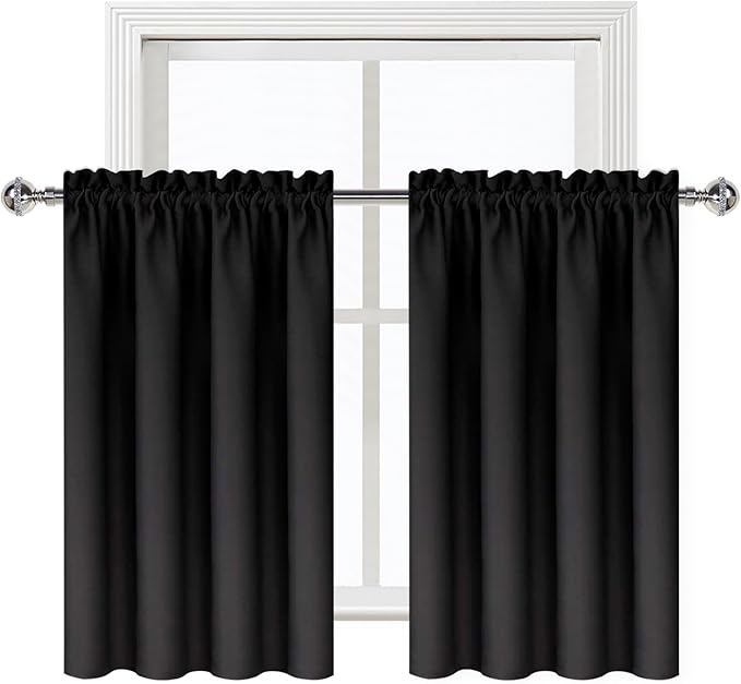 DWCN Black Short Blackout Curtains for Small Window, Thermal Insulated Energy Saving Room Darkening Curtains for Kitchen/Bedroom (W42 x L36 inch, Set of 2 Panels, Top of Rod Pocket) - Image 8