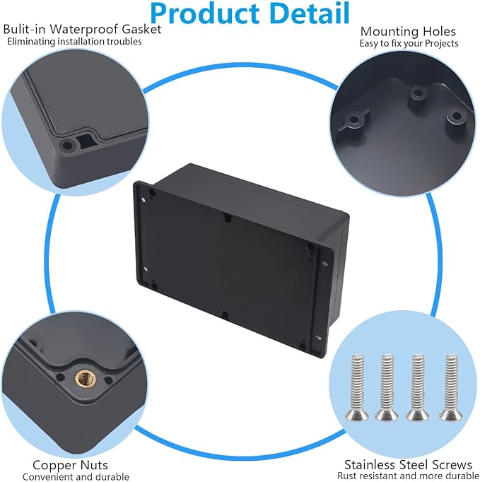 Outdoor Waterproof Junction Box IP67 Project Box ABS Black Electrical Boxes Electronic Enclsoure with Mounting Ear for DIY Project 9.1 x 5.9 x 3.4 inch (230x150x87mm) - Image 6