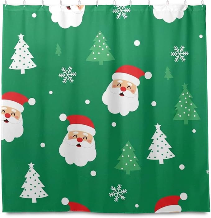Christmas Green Santa Tree Shower Curtain Liner 72×72 inch for Bathroom Curtain Anti Mold Shower Curtain with Hooks Shower Accessories - Image 2