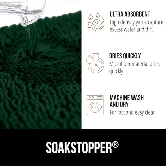GORILLA GRIP SOAKSTOPPER Dog Door Mat, 48x30 Machine Washable Rug Absorbent Doormat Captures Moisture Mud Dirt, Quick Dry Soft Chenille Entryway Rugs Indoor Entrance Mats for Dog Paws, Deep Green - Image 5