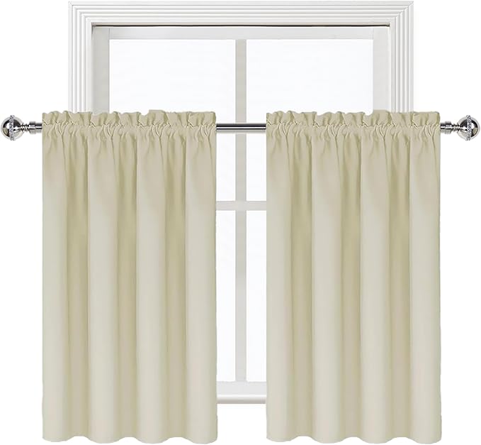 DWCN Blackout Curtains for Living Room Thermal Insulated, Energy Saving & Noise Reducing Bedroom Curtains, Light Beige, W 52x L 36 Inch, Set of 2 Rod Pocket Curtain Panels - Image 9