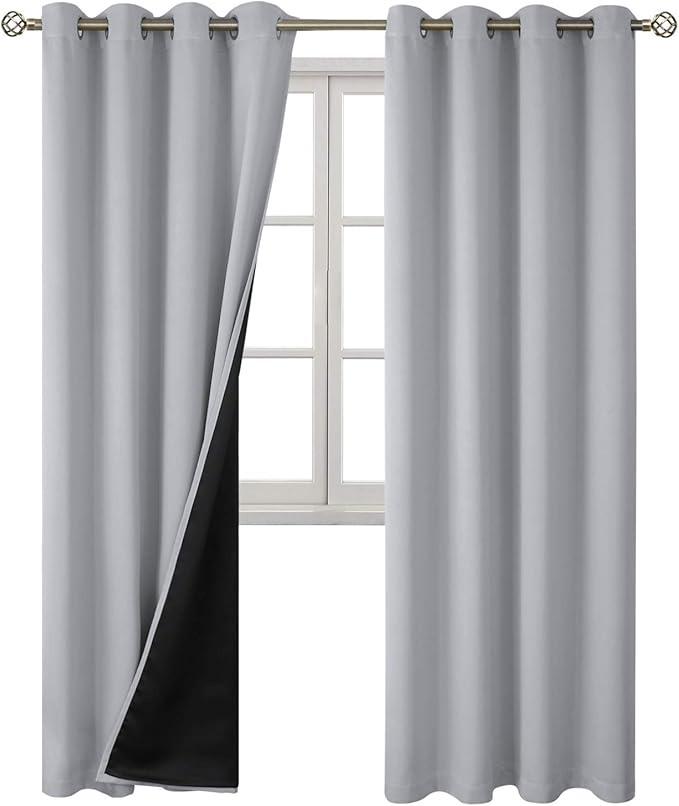 BGment Light Grey Blackout Curtains for Bedroom Window 84 Inch Length 2 Panels Set, 100% Light Blocking Thermal Insulated Grommet Drapes for Living Room Darkening with Black Liner, 52 Inch Wide Each - Image 8
